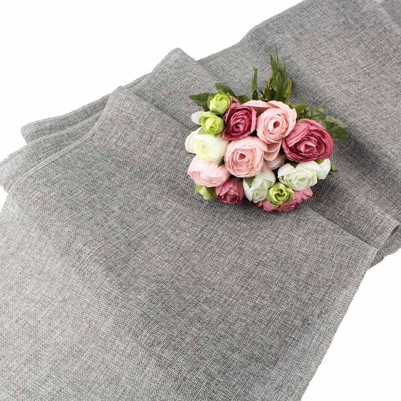 Fowecelt Gray Burlap Table Runner Natural Imitated Linen 14 x 108 Inch for Party Wedding Baby Shower Decorations Dining Farmhouse Outdoor Picnics Table, Handwoven Table Runners - Image 3